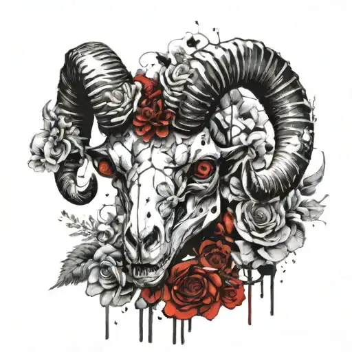 Ram Skull With Flowers In The Eye