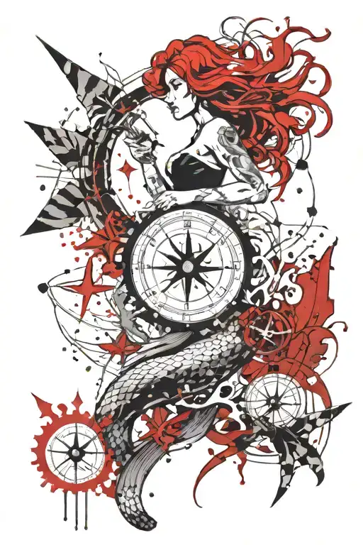 Mermaid Holding Compass
