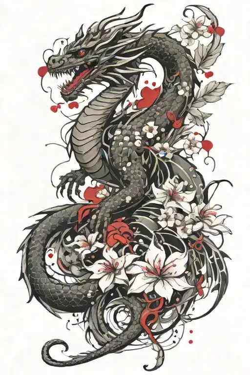 Dragon On Foot With Sakura Flowers