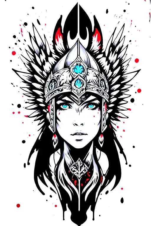 Valkyrie Maiden With Blue Eyes With Winged Helm With Wings