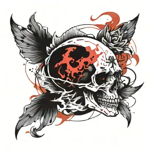 Skull And Two Koi Carp