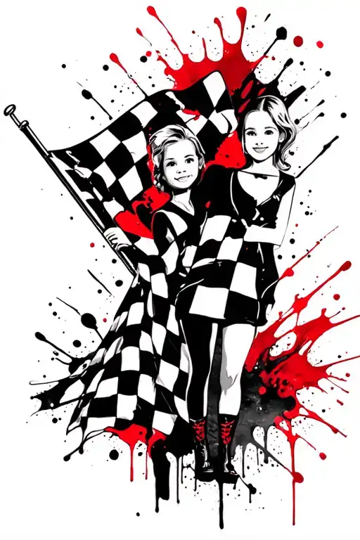 Checkered Flag With Mom And Daughter
