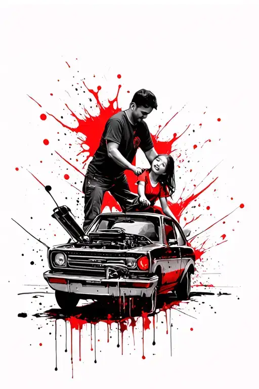 Dad And Daughter Working On Car Engine