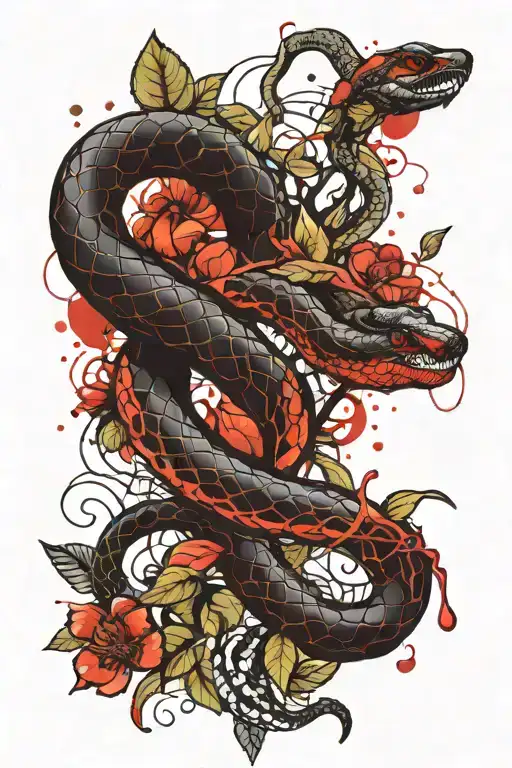 Black Evil Snake Entwined With A Cocoa Tree Branch