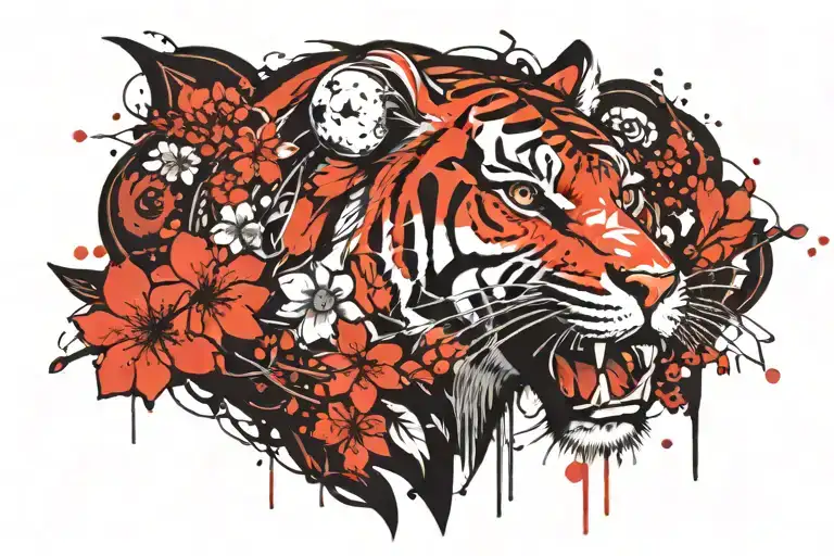 Sun And Moon Cherry Blossom Tiger