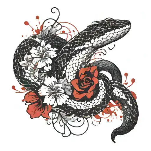 Half Sleeve Of A Snake Wrapped In Flowers