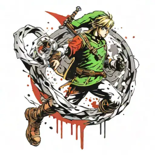 A Tattoo Of Link From Zelda Fighting A Fire