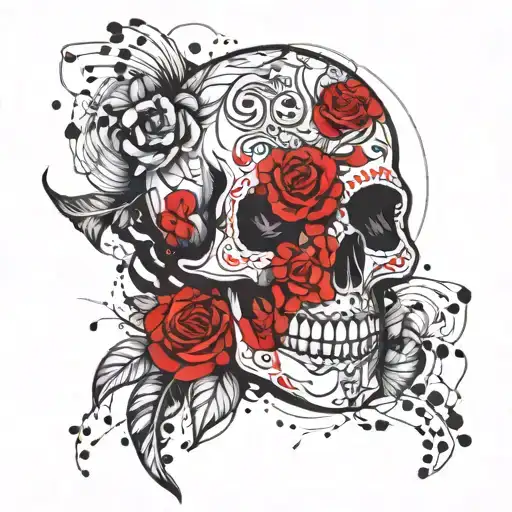 Sugar Skull With Flower Surrounded