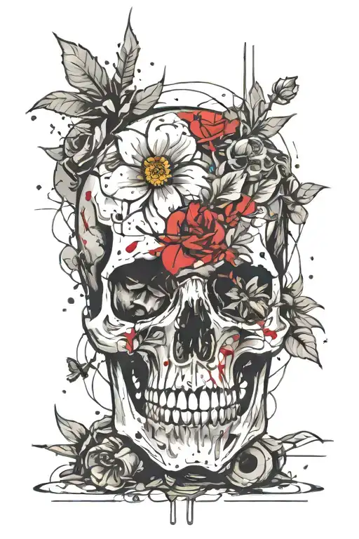 Skull With Flower Surrounded