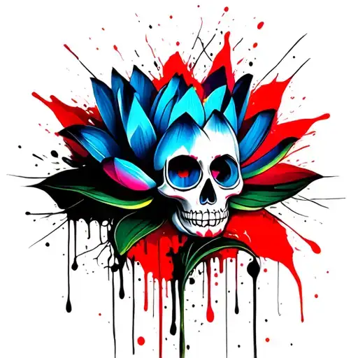 Blue Lotus Flower With Multi-colred Sugar Skull