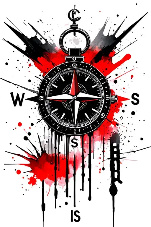 Compass Silhouettes On The Background Of Sunset Watches