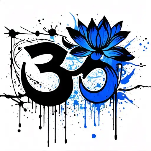 Black Om Sign With Blue Lotus Flower