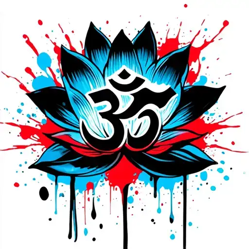 Black Om Sign With Blue Lotus Flower