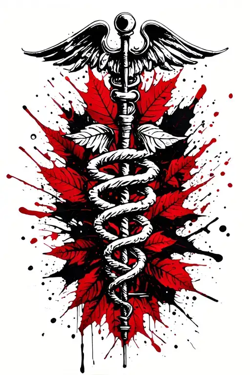 Rod Of Asclepius Surrounded By Dead Leaves