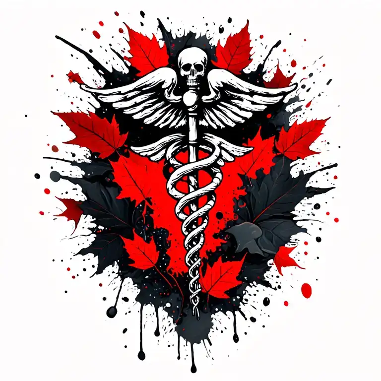 Rod Of Asclepius Surrounded By Dead Leaves