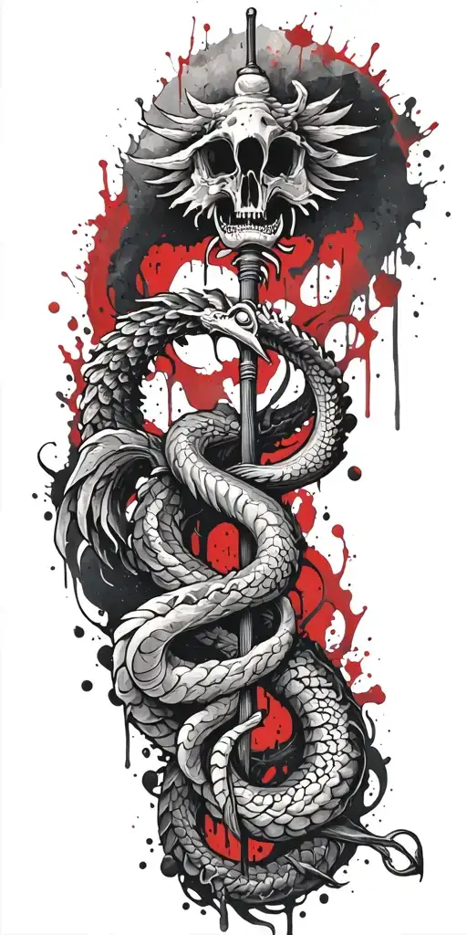Rod Of Asclepius With Jormungandr