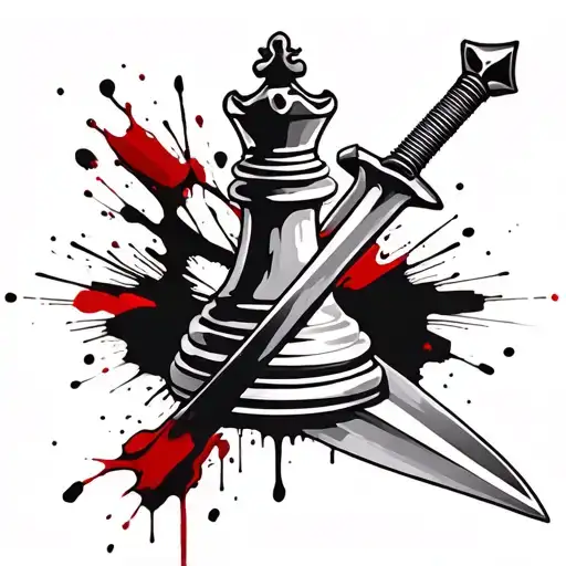 A Piece Of A King In Chess And A Sword Behind The Piece