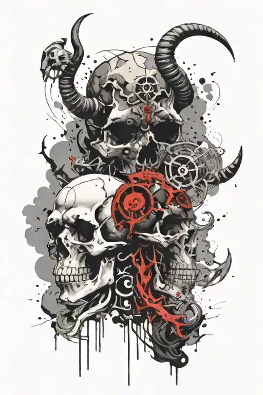 Skulls Clouds With Capricorn Zodiac Signs Merged Together With One Light