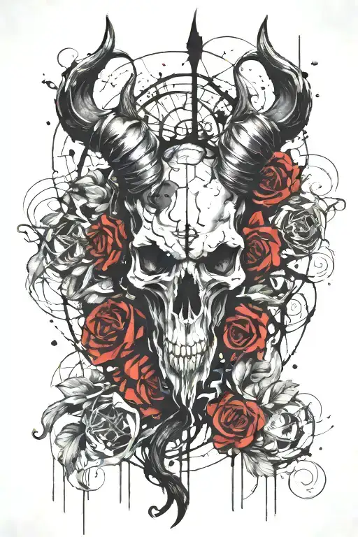 Capricorn Zodiac Signs Intertwined With Skulls Roses