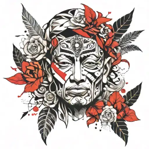 Ancient God Facewith Floral Design