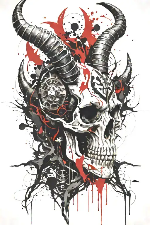 Capricorn Goat Skull With Horns Holding An Female