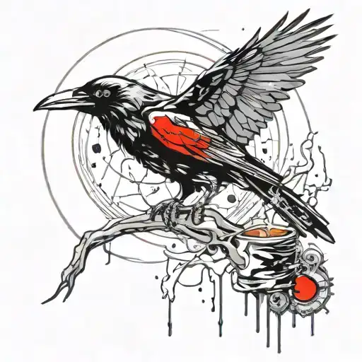 Raven Holding Candle Moon Behind It