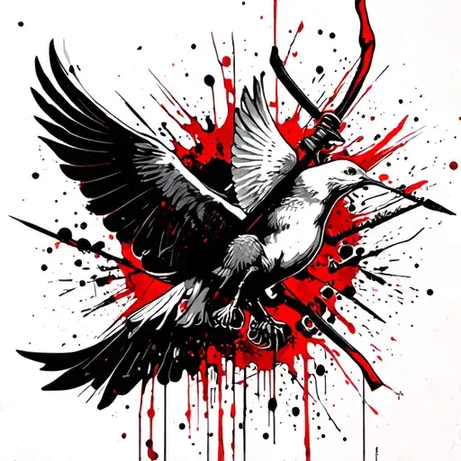 Bow And Arrow And A Dove Flying