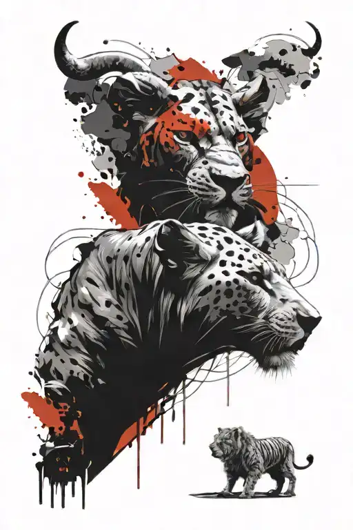 Bull And Lion Cub Resting