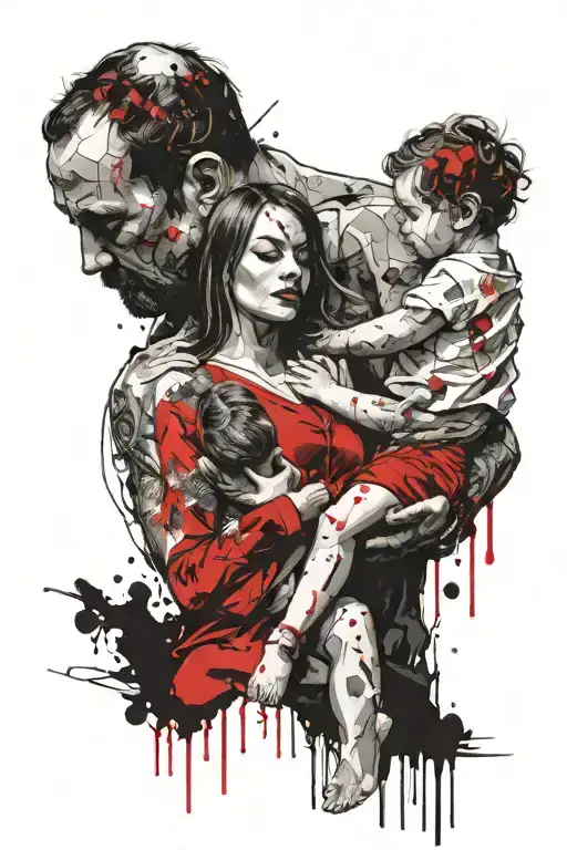 Father One Big Daughter One Smaller A Son On The Same Age As The Little Daughter And An Baby Angel