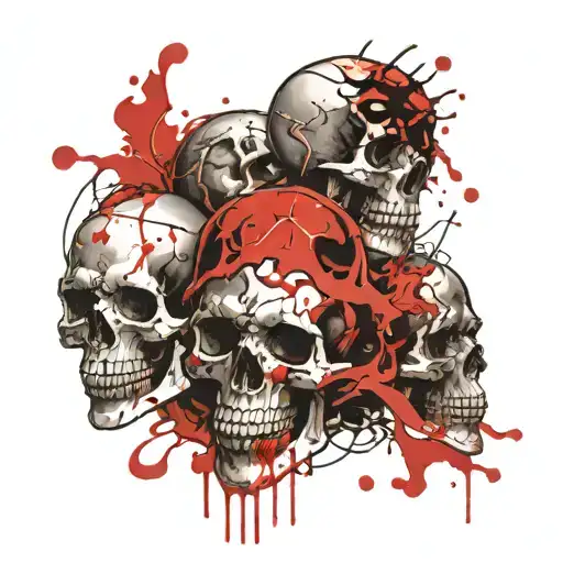 Lots Of Skulls In Different Positions In The Middle Of A Finished Battle