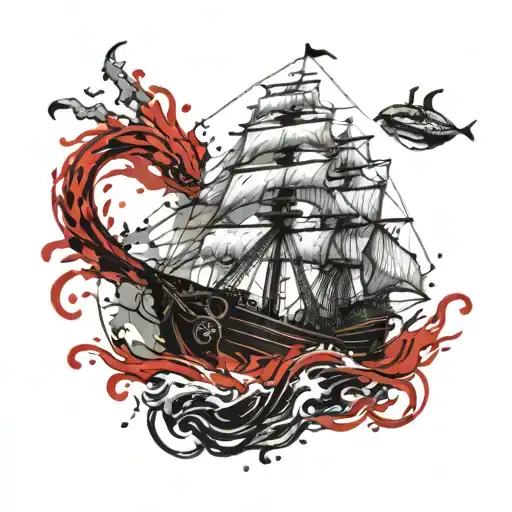 Kraken Breaking Ship Sailing