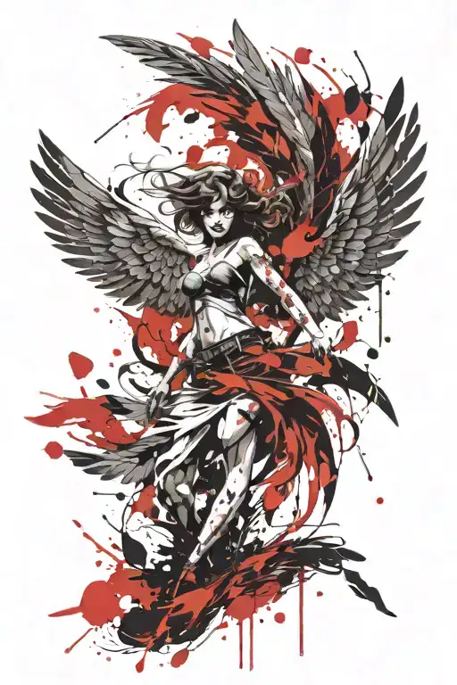 Dark Angel Falling With Feathers Flying