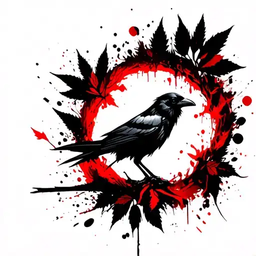 The Crow Surrounded By Black Wkiats And Leaves