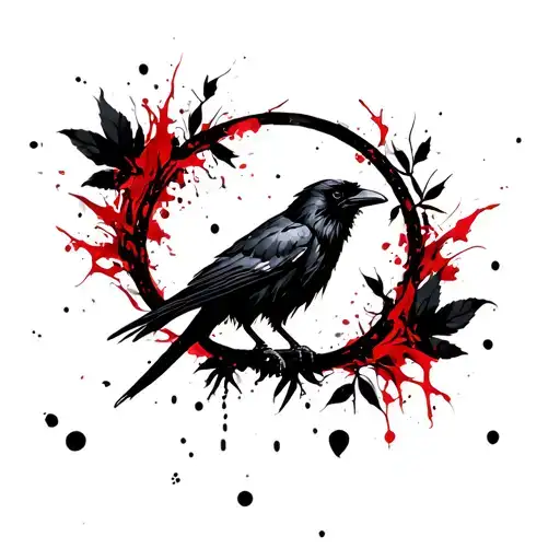 The Crow Surrounded By Black Wkiats And Leaves