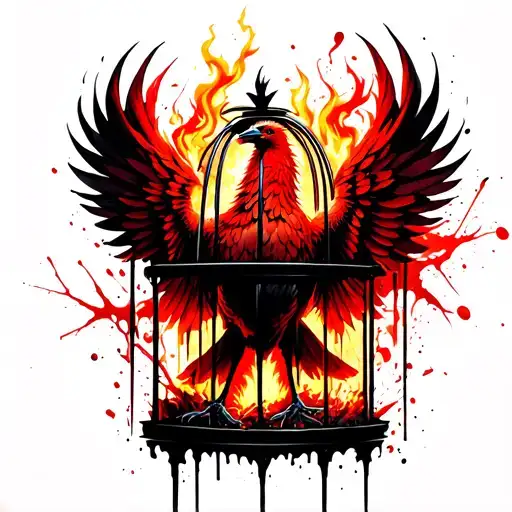 Phoenix In A Cage With Fire And Ashes