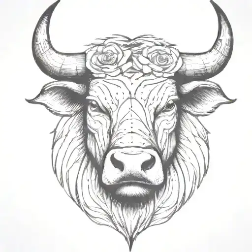 Bull Head With Roses