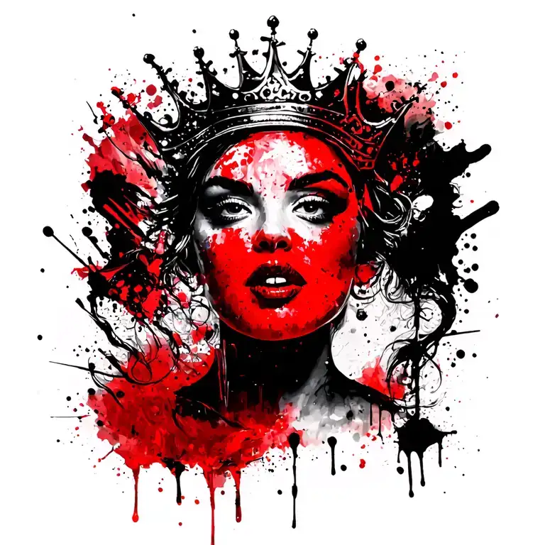 Women's Face With Wonky Crown And Red Lip