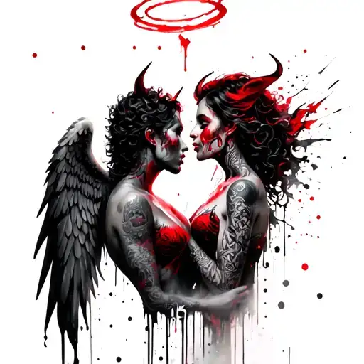 Demon And Angel Whisper With An Halo And