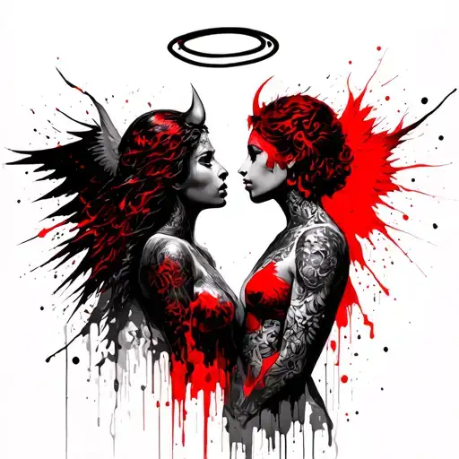 Demon And Angel Whisper With An Halo And