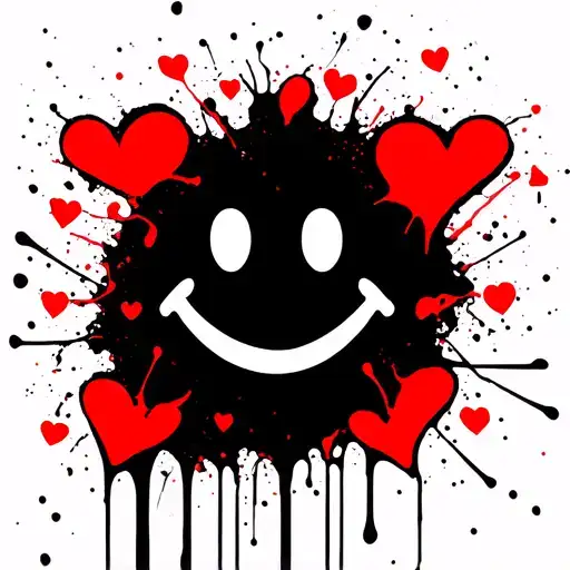 Smiley Face Melting With Hearts Connected Line