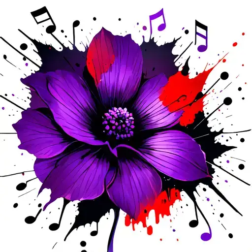 Violet Flower With Purple Music Notes Floating Petals