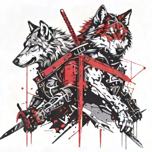 Wolf And Punk Knight Holding A Sword