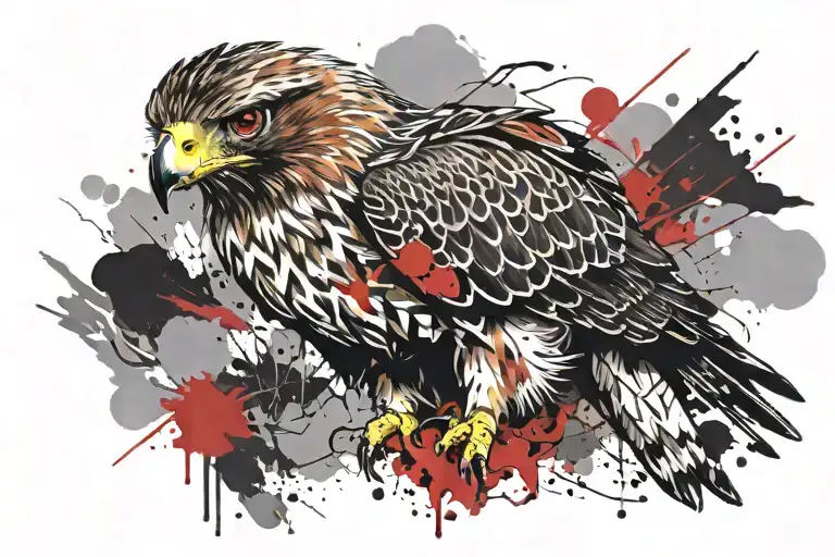Hawk Looking Forward With Angry Face With Scars