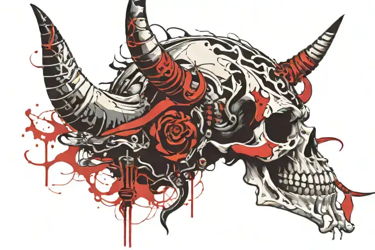 Samurai Skull With Horns And Fangs