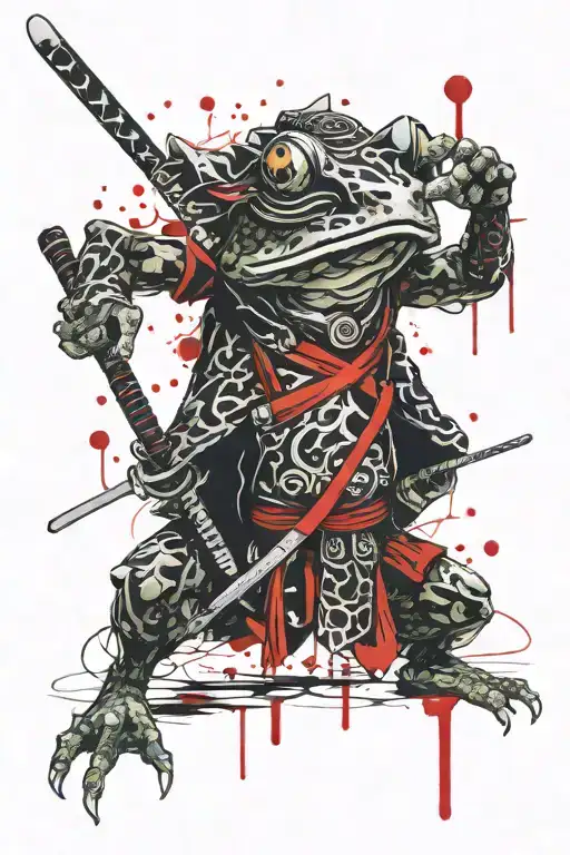 Japan Samurai Frog With Weapon Representing Knowlage