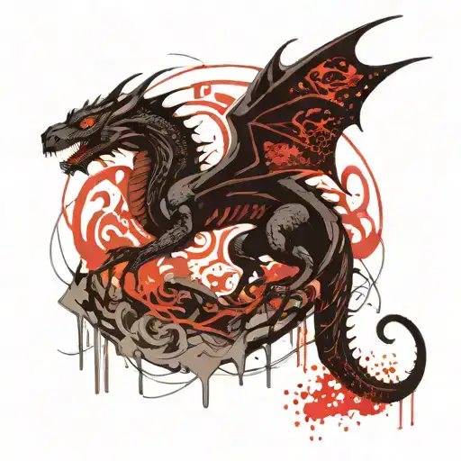 Little Black Dragon With Pentagram On Forehead In Fighting Stance Breathing Fire
