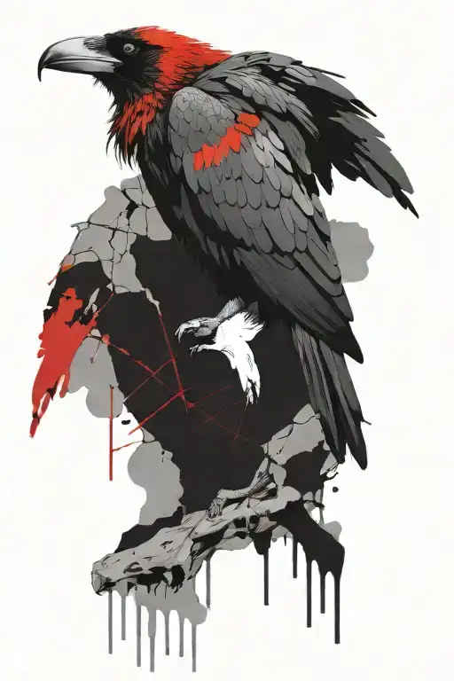 Large Crow Sitting On Cracking Skull