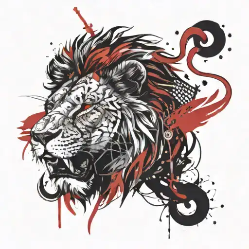 Red Ink Tatto With A Lion