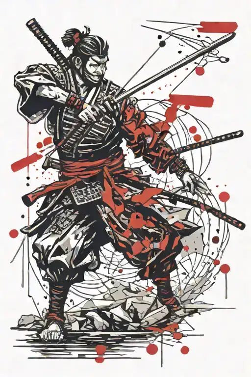 Reflection Of Samurai With Traces Of Katanas Swinging
