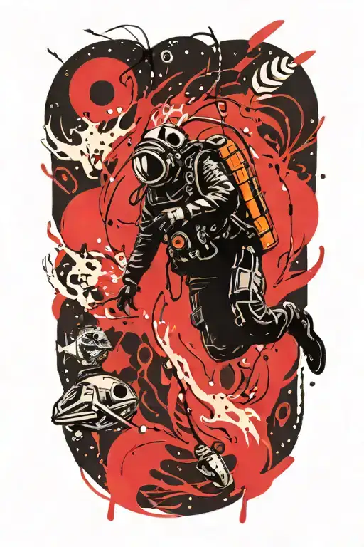 American Traditional Tattoo Style Scuba Diver